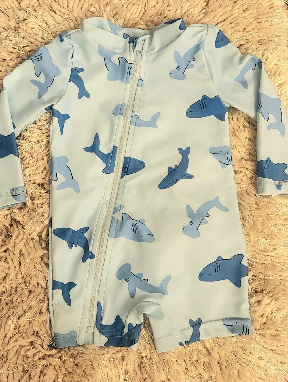 NEW - Carter's Just One You Blue Shark Print Rash Guard Swimsuit (Size 9M)
